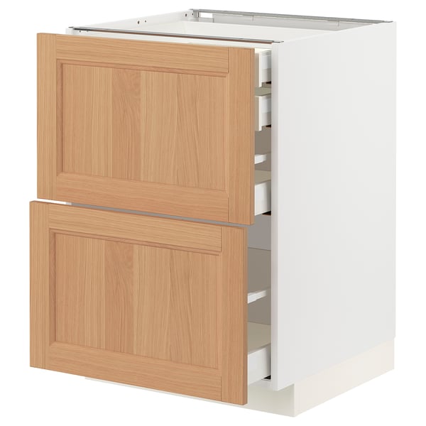 METOD / MAXIMERA Base cb 2 frnts/2 low/1 md/1 hi drw, white/Vedhamn oak, 60x60 cm