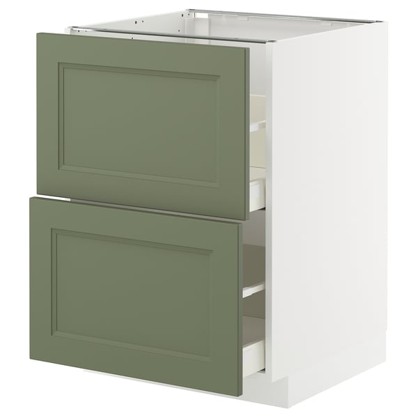 METOD / MAXIMERA Base cb 2 fronts/2 high drawers, white/Axstad grey-green, 60x60 cm