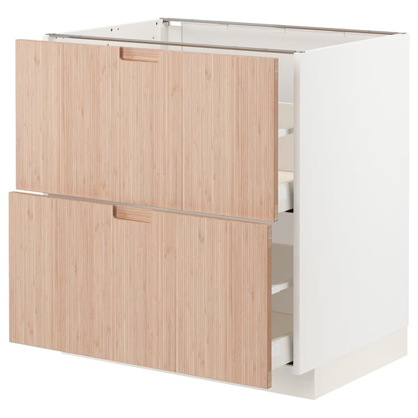 METOD / MAXIMERA Base cb 2 fronts/2 high drawers, white/Fröjered light bamboo, 80x60 cm