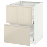 METOD / MAXIMERA Base cb 2 fronts/2 high drawers, white/Voxtorp high-gloss light beige, 60x60 cm