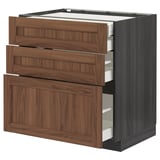 METOD / MAXIMERA Base cb 3 frnts/2 low/1 md/1 hi drw, black Enköping/brown walnut effect, 80x60 cm