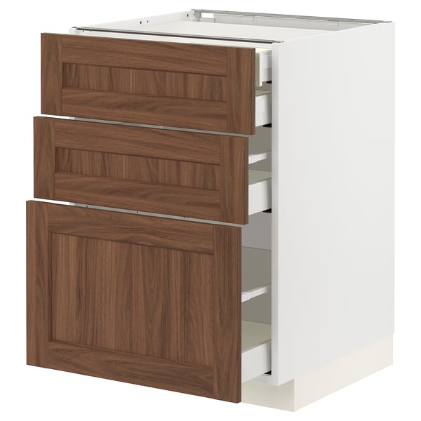 METOD / MAXIMERA Base cb 3 frnts/2 low/1 md/1 hi drw, white Enköping/brown walnut effect, 60x60 cm