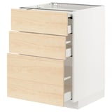 METOD / MAXIMERA Bc w pull-out work surface/3drw, white/Askersund light ash effect, 60x60 cm
