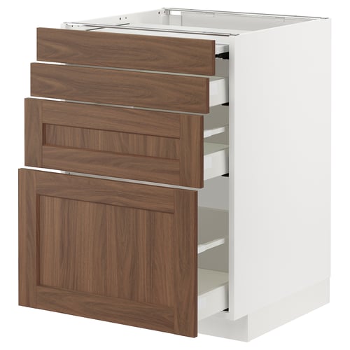 METOD kitchen cabinet with walnut drawers & large pull-outs.