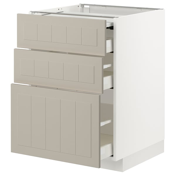 METOD / MAXIMERA Bc w pull-out work surface/3drw, white/Stensund beige, 60x60 cm