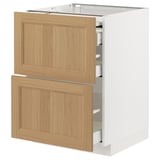 METOD / MAXIMERA Bc w pull-out work surface/3drw, white/Vedhamn oak, 60x60 cm
