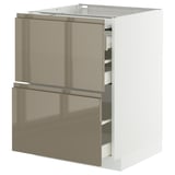 METOD / MAXIMERA Bc w pull-out work surface/3drw, white/Voxtorp high-gloss dark grey-brown, 60x60 cm
