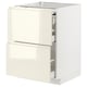 METOD / MAXIMERA Bc w pull-out work surface/3drw, white/Voxtorp high-gloss light beige, 60x60 cm