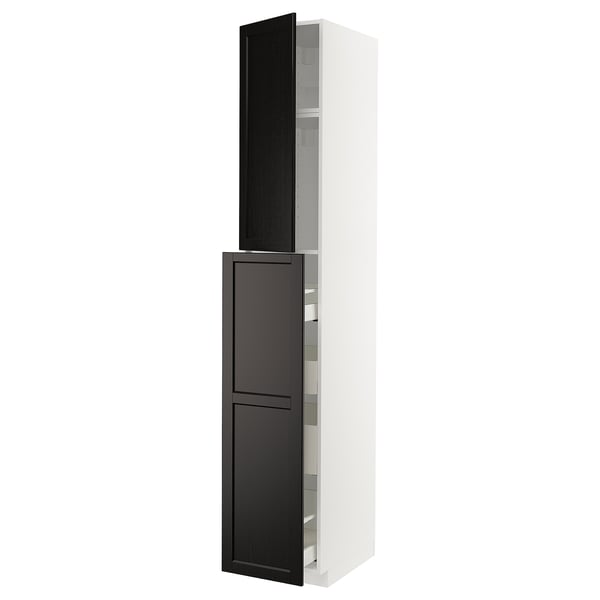 METOD / MAXIMERA Hc w p-o func 1dr/4drw, white/Lerhyttan black stained, 40x60x240 cm
