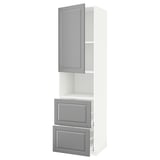 METOD / MAXIMERA Hi cab f micro w door/2 drawers, white/Bodbyn grey, 60x60x220 cm