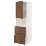 METOD / MAXIMERA Hi cab f micro w door/2 drawers, white Enköping/brown walnut effect, 60x60x200 cm