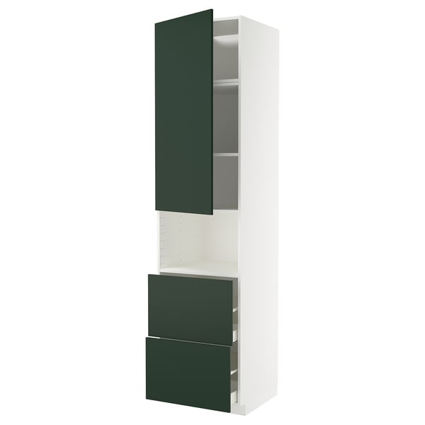 METOD / MAXIMERA Hi cab f micro w door/2 drawers, white/Havstorp deep green, 60x60x240 cm