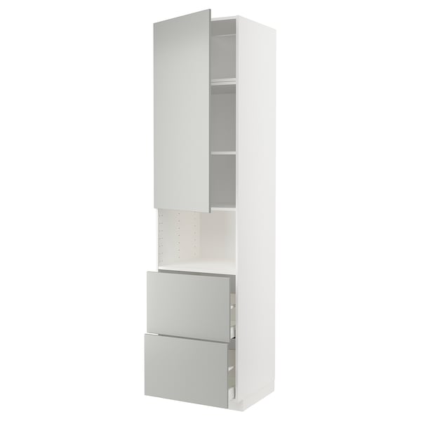 METOD / MAXIMERA Hi cab f micro w door/2 drawers, white/Havstorp light grey, 60x60x240 cm