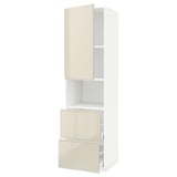 METOD / MAXIMERA Hi cab f micro w door/2 drawers, white/Voxtorp high-gloss light beige, 60x60x220 cm