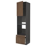 METOD / MAXIMERA Hi cab f ov/combi ov w dr/2 drwrs, black Enköping/brown walnut effect, 60x60x240 cm