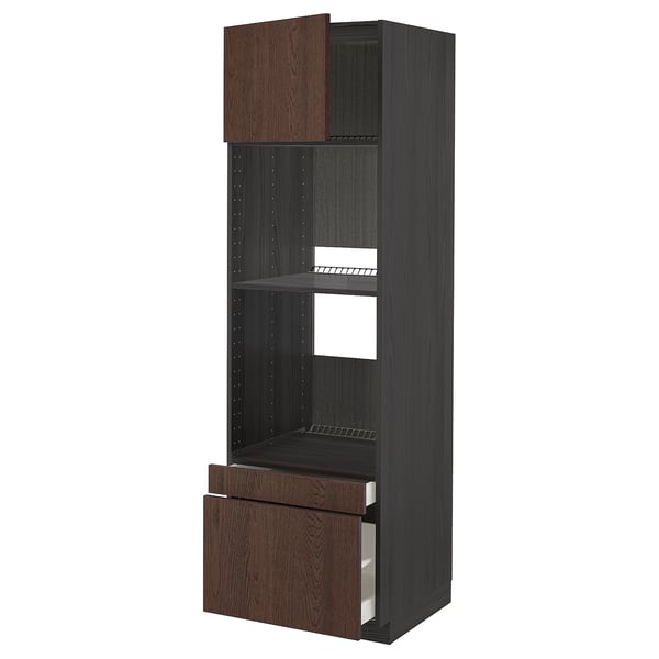 METOD / MAXIMERA Hi cab f ov/combi ov w dr/2 drwrs, black/Sinarp brown, 60x60x200 cm
