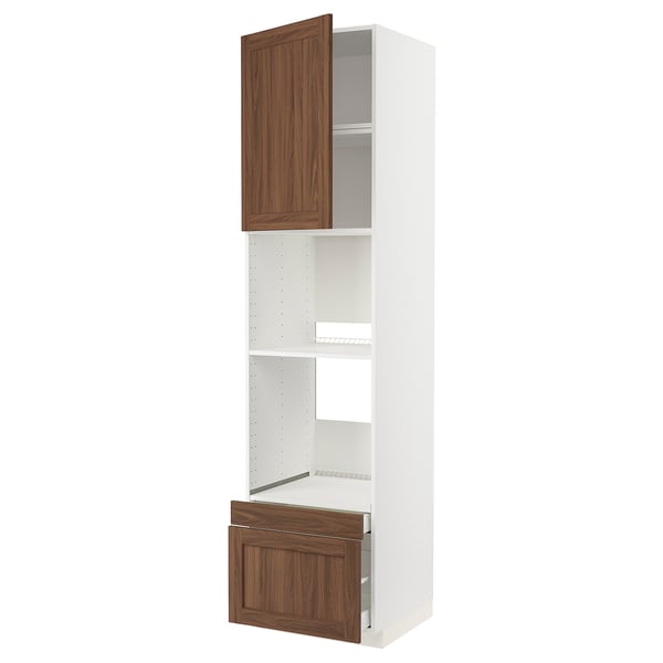 METOD / MAXIMERA Hi cab f ov/combi ov w dr/2 drwrs, white Enköping/brown walnut effect, 60x60x240 cm