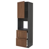 METOD / MAXIMERA Hi cab f ov w dr/2 frnts/2 hi drwrs, black Enköping/brown walnut effect, 60x60x220 cm