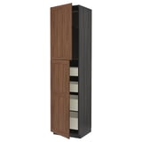 METOD / MAXIMERA Hi cab w 2 doors/4 drawers, black Enköping/brown walnut effect, 60x60x240 cm