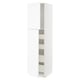 A white METOD kitchen cabinet with an open door. The cabinet has a sleek, modern design with multiple shelves inside.