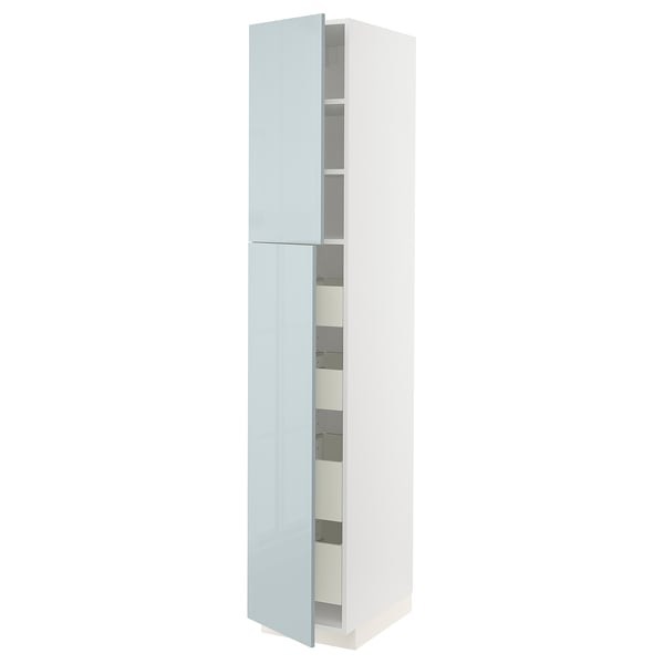 METOD / MAXIMERA Hi cab w 2 doors/4 drawers, white/Kallarp light grey-blue, 40x60x220 cm
