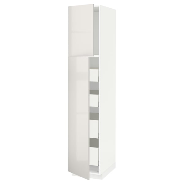 METOD / MAXIMERA Hi cab w 2 doors/4 drawers, white/Ringhult light grey, 40x60x200 cm