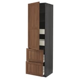 METOD / MAXIMERA Hi cab w shlvs/4 drawers/dr/2 frnts, black Enköping/brown walnut effect, 60x60x220 cm