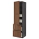 METOD / MAXIMERA Hi cab w shlvs/4 drawers/dr/2 frnts, black Enköping/brown walnut effect, 60x60x220 cm