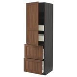 METOD / MAXIMERA Hi cab w shlvs/4 drawers/dr/2 frnts, black Enköping/brown walnut effect, 60x60x200 cm