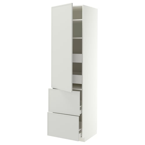 METOD / MAXIMERA Hi cab w shlvs/4 drawers/dr/2 frnts, white/Aspudden light grey, 60x60x220 cm