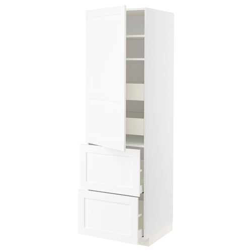 White ikea METOD kitchen cabinet with shelves and drawers, modern and minimalist design.