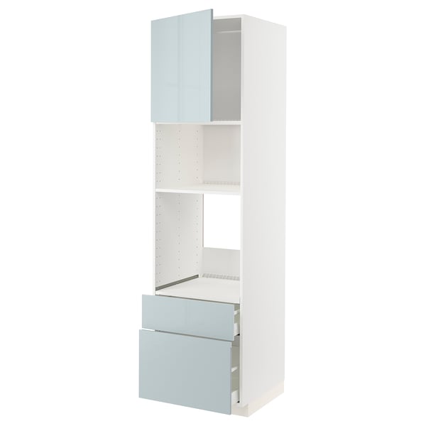 METOD / MAXIMERA High cab f oven/micro w dr/2 drwrs, white/Kallarp light grey-blue, 60x60x220 cm