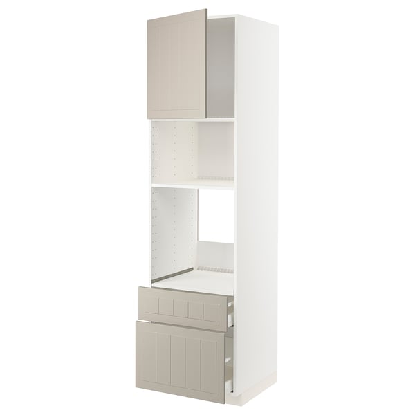 METOD / MAXIMERA High cab f oven/micro w dr/2 drwrs, white/Stensund beige, 60x60x220 cm