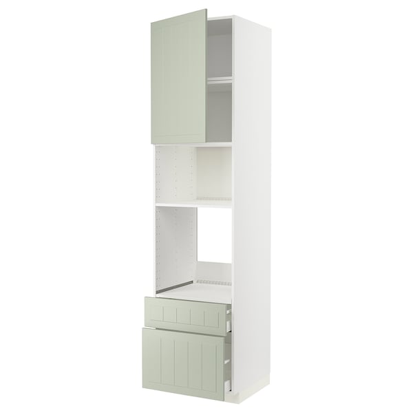 METOD / MAXIMERA High cab f oven/micro w dr/2 drwrs, white/Stensund light green, 60x60x240 cm