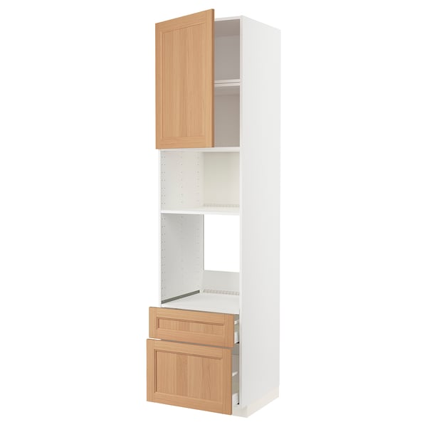 METOD / MAXIMERA High cab f oven/micro w dr/2 drwrs, white/Vedhamn oak, 60x60x240 cm