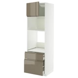 METOD / MAXIMERA High cab f oven/micro w dr/2 drwrs, white/Voxtorp high-gloss dark grey-brown, 60x60x200 cm