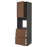 METOD / MAXIMERA High cab f oven w door/3 drawers, black Enköping/brown walnut effect, 60x60x220 cm