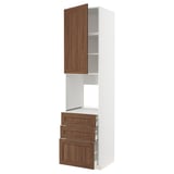 METOD / MAXIMERA High cab f oven w door/3 drawers, white Enköping/brown walnut effect, 60x60x240 cm