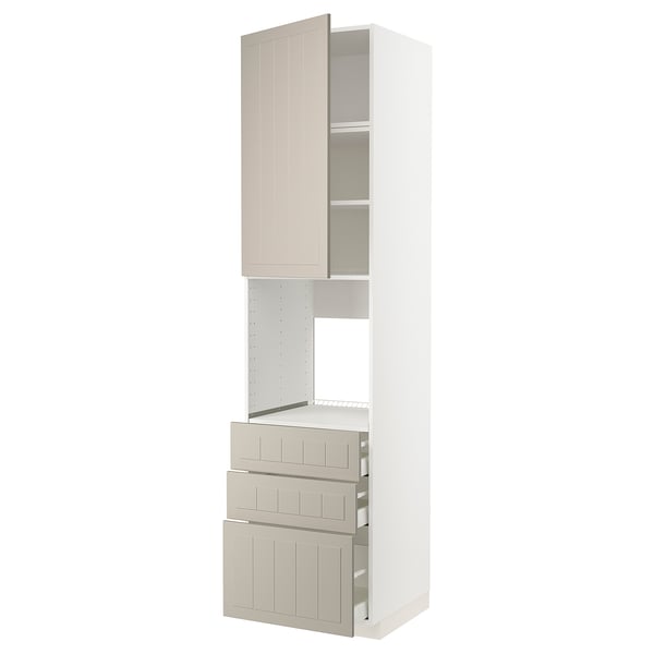 METOD / MAXIMERA High cab f oven w door/3 drawers, white/Stensund beige, 60x60x240 cm