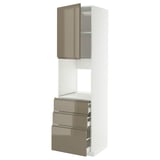 METOD / MAXIMERA High cab f oven w door/3 drawers, white/Voxtorp high-gloss dark grey-brown, 60x60x220 cm