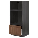 METOD / MAXIMERA High cab for oven/micro w drawer, black Enköping/brown walnut effect, 60x60x140 cm