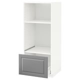 METOD / MAXIMERA High cab for oven/micro w drawer, white/Bodbyn grey, 60x60x140 cm
