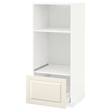 METOD / MAXIMERA High cab for oven/micro w drawer, white/Bodbyn off-white, 60x60x140 cm