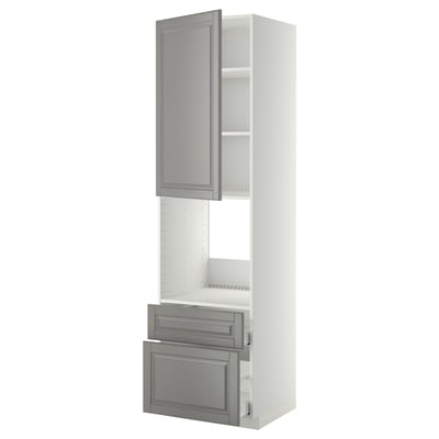 METOD / MAXIMERA High cabinet f oven+door/2 drawers, white/Bodbyn grey, 60x60x220 cm