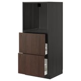 METOD / MAXIMERA High cabinet w 2 drawers for oven, black/Sinarp brown, 60x60x140 cm