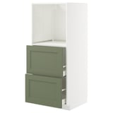 METOD / MAXIMERA High cabinet w 2 drawers for oven, white/Axstad grey-green, 60x60x140 cm