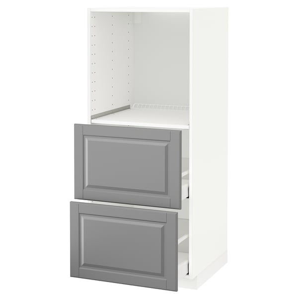 METOD / MAXIMERA High cabinet w 2 drawers for oven, white/Bodbyn grey, 60x60x140 cm