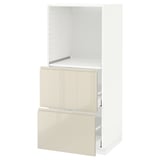 METOD / MAXIMERA High cabinet w 2 drawers for oven, white/Voxtorp high-gloss light beige, 60x60x140 cm