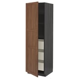 METOD / MAXIMERA High cabinet with drawers, black Enköping/brown walnut effect, 60x60x200 cm