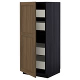 METOD / MAXIMERA High cabinet with drawers, black Enköping/brown walnut effect, 60x60x140 cm